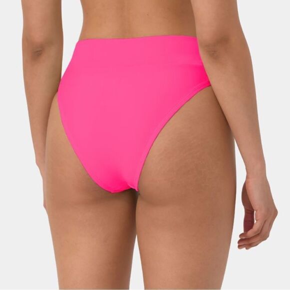 Halara Solid U Neck Top (S) & Crossover Bikini Bottom (M) Swimsuit Neon Pink nwt - Picture 4 of 7